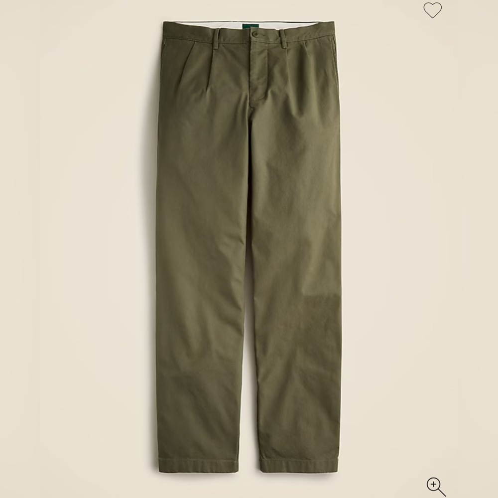 J CREW Classic double pleated Chino Pant 36 x 32 in Dill NWOT relaxed fit